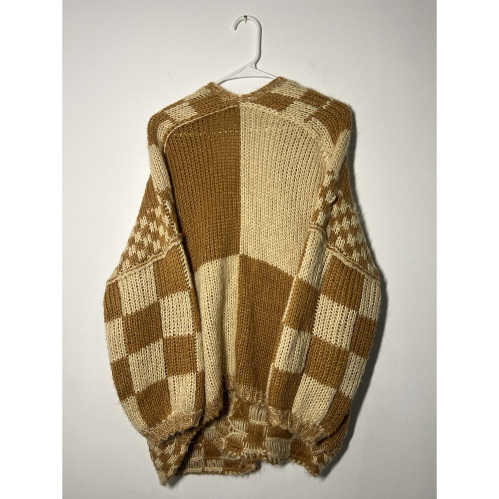 Altar'd State Women's Chunky Knit Colorblock Checked Cardigan Yellow Sweater XL - Picture 5 of 5